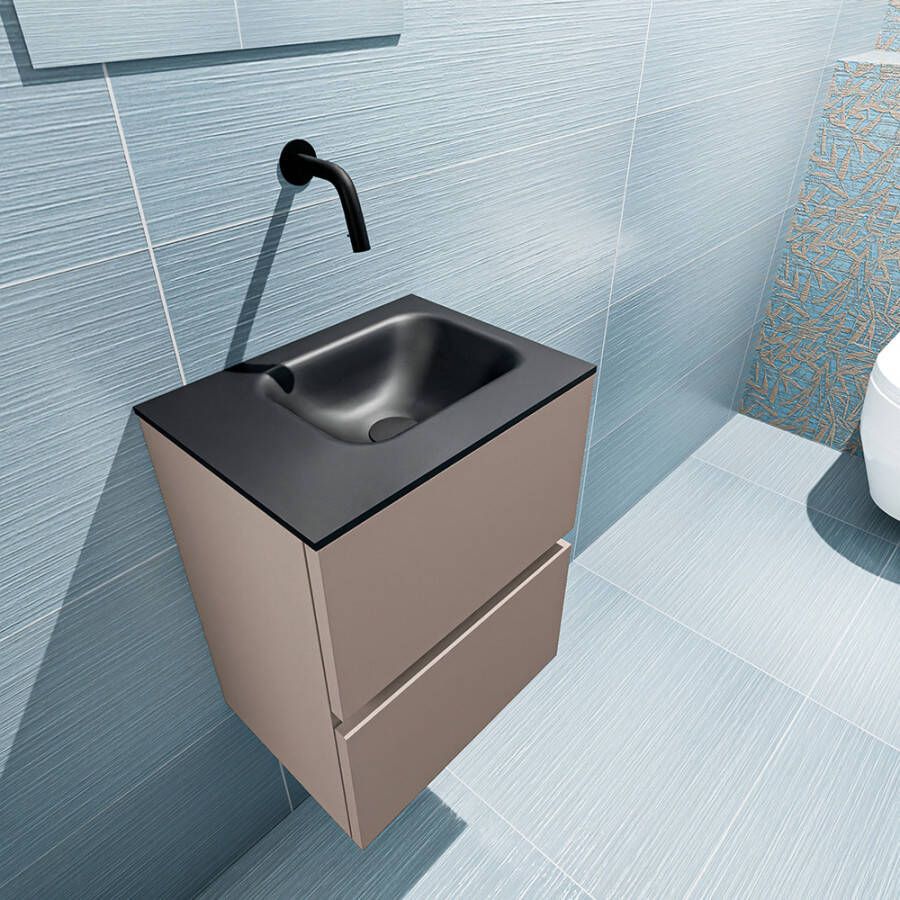 Mondiaz ADA Toiletmeubel 40x30x50cm met 0 kraangaten 2 lades smoke mat Wastafel Lex rechts Solid Surface Zwart FK75342148 - Foto 2