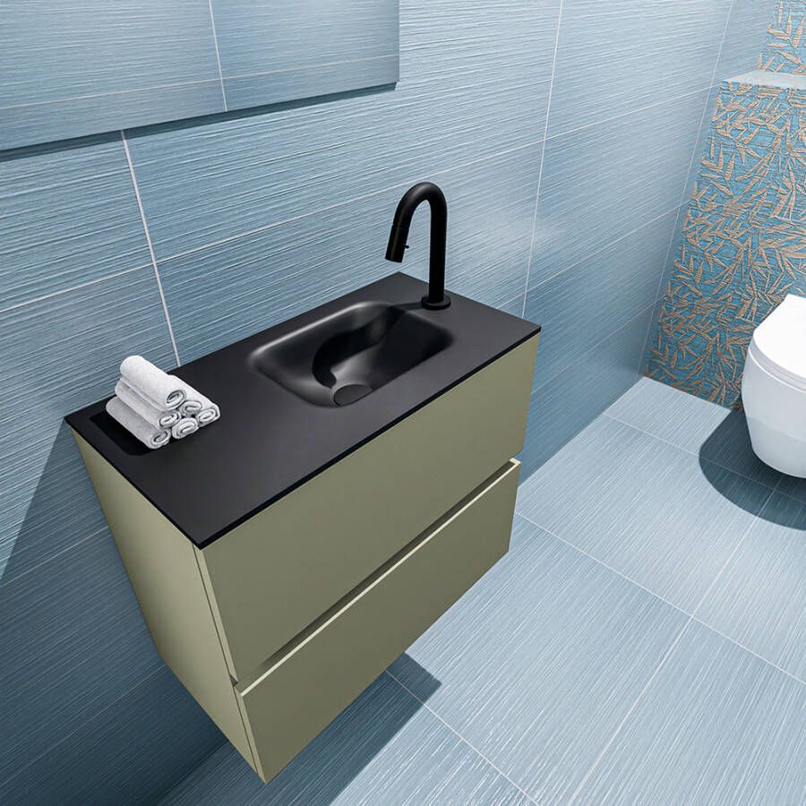 Mondiaz ADA Toiletmeubel 60x30x50cm met 1 kraangaten 2 lades army mat Wastafel Lex rechts Solid Surface Zwart FK75342182