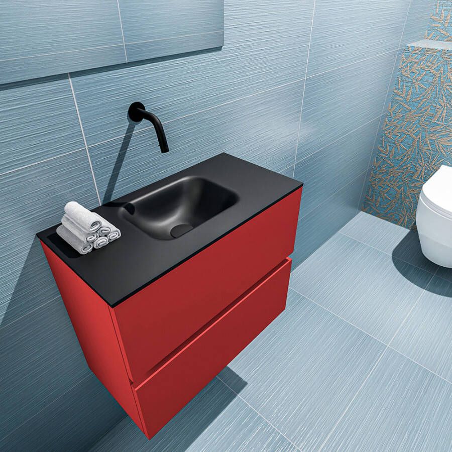Mondiaz ADA Toiletmeubel 60x30x50cm met 0 kraangaten 2 lades fire mat Wastafel Lex midden Solid Surface Zwart FK75342237 - Foto 2
