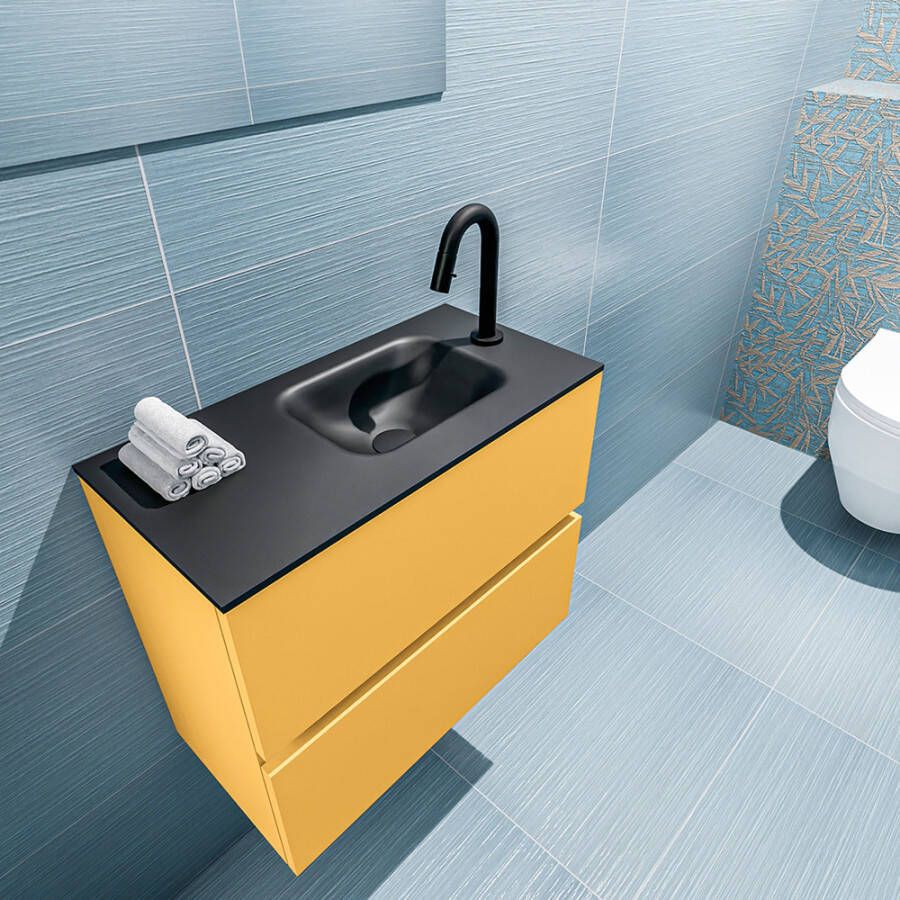 Mondiaz ADA Toiletmeubel 60x30x50cm met 1 kraangaten 2 lades ocher mat Wastafel Lex rechts Solid Surface Zwart FK75342211 - Foto 3