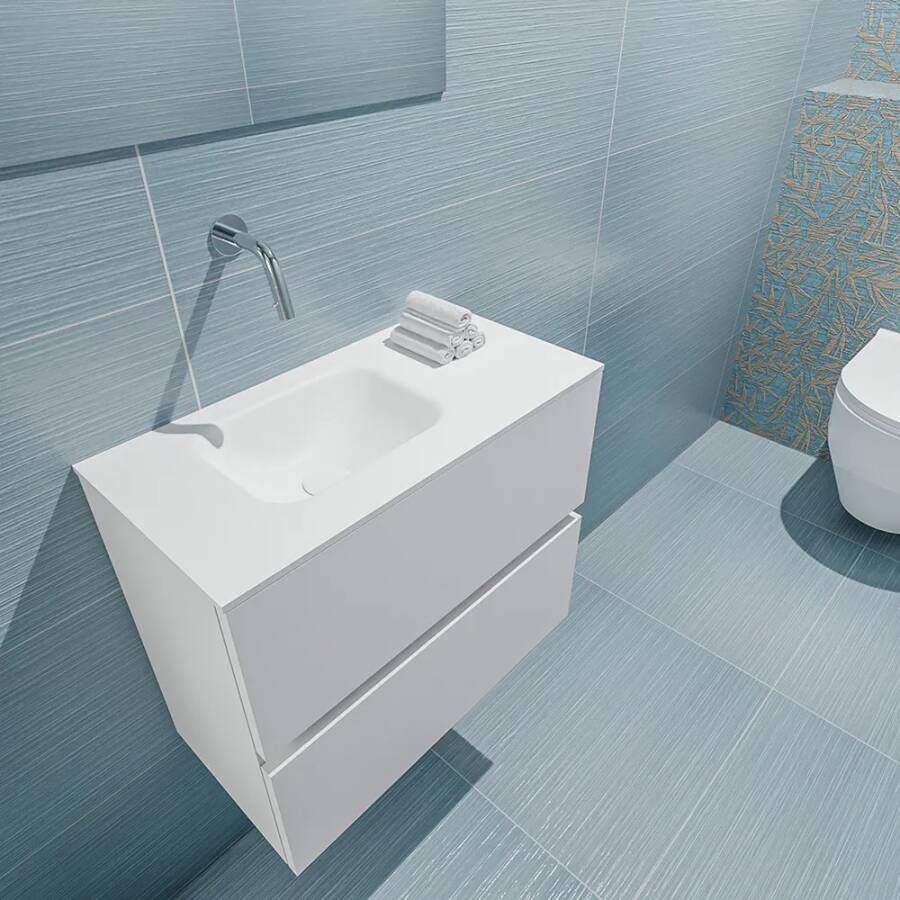 Mondiaz Ada 60cm toiletmeubel talc met wastafel talc links zonder kraangat
