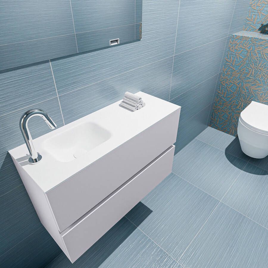 Mondiaz ADA Toiletmeubel 80x30x50cm met 1 kraangaten 2 lades cale mat Wastafel Lex links Solid Surface Wit FK75341954