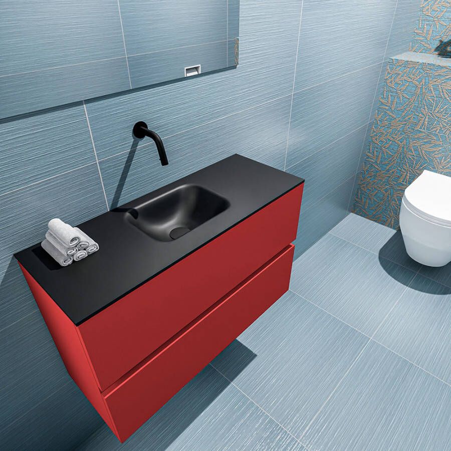 Mondiaz ADA Toiletmeubel 80x30x50cm met 0 kraangaten 2 lades fire mat Wastafel Lex midden Solid Surface Zwart FK75342243