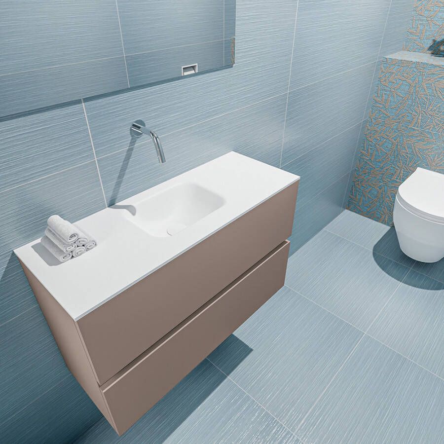 Mondiaz ADA Toiletmeubel 80x30x50cm met 0 kraangaten 2 lades smoke mat Wastafel Lex midden Solid Surface Wit FK75341808