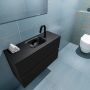 Mondiaz ADA Toiletmeubel 80x30x50cm met 1 kraangaten 2 lades urban mat Wastafel Lex midden Solid Surface Zwart FK75342097 - Thumbnail 3