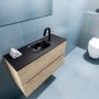 Mondiaz ADA Toiletmeubel 80x30x50cm met 1 kraangaten 2 lades washed oak mat Wastafel Lex midden Solid Surface Zwart FK75342329 - Thumbnail 3