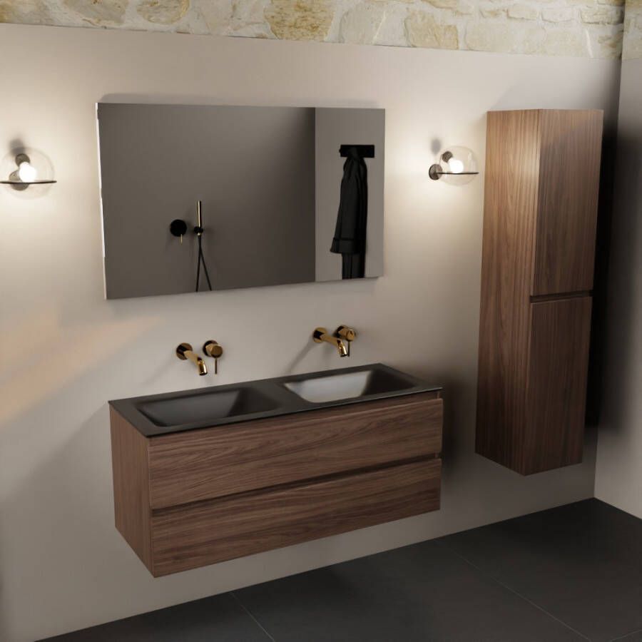 Mondiaz Aivy badmeubel 120cm mocha met wastafel solid surface urban dubbel zonder kraangat en spiegelkast