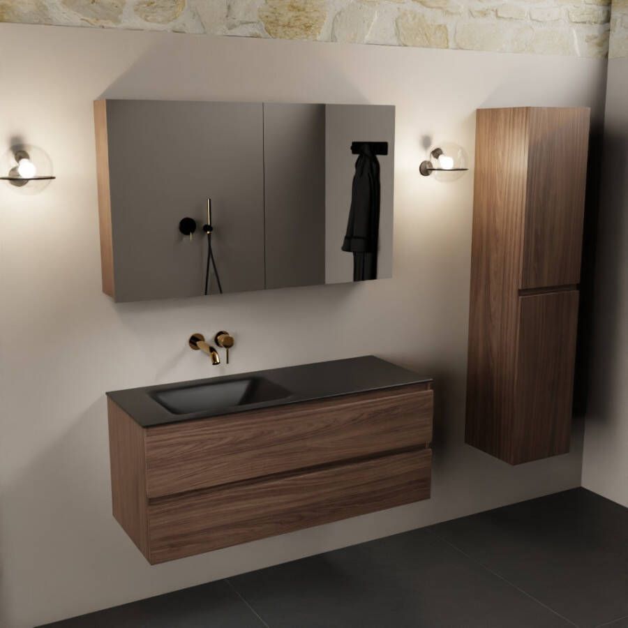 Mondiaz Aivy badmeubel 120cm mocha met wastafel solid surface urban links zonder kraangat en spiegel