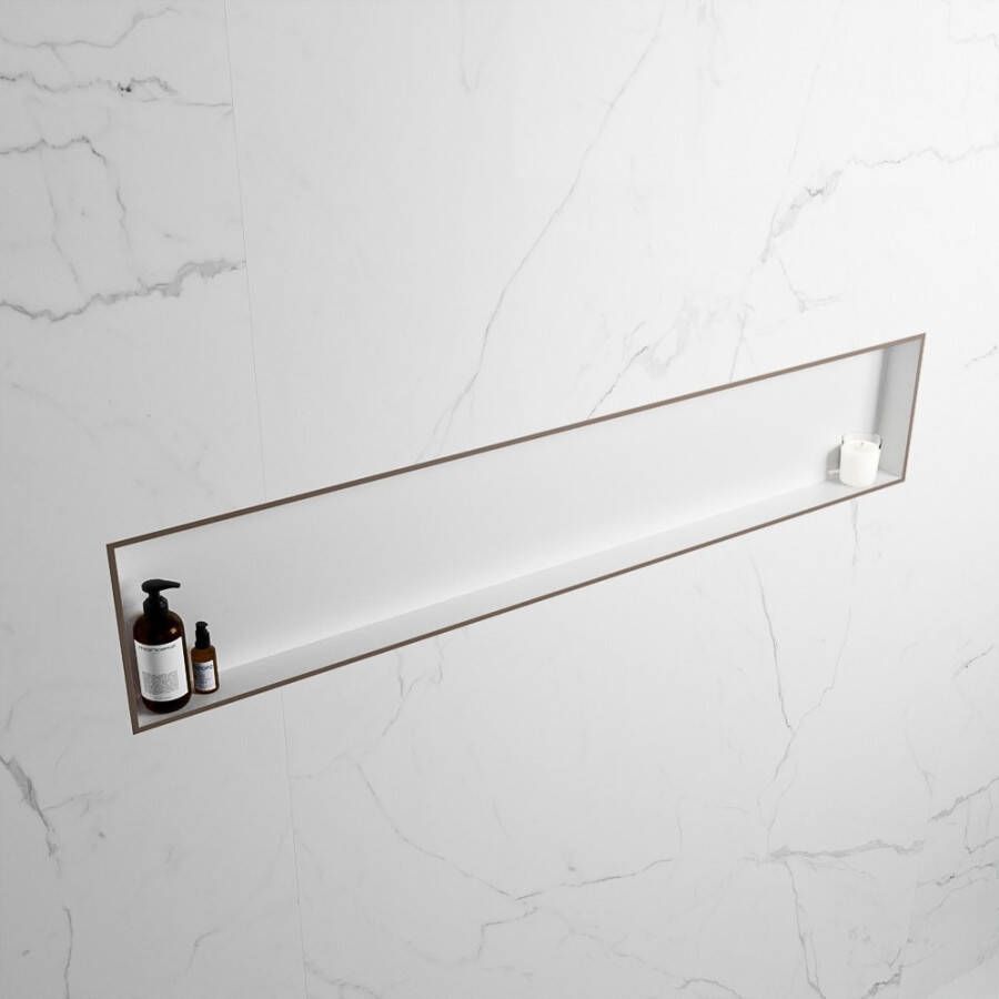 Mondiaz Easy nis 29.5x149.5x8cm voor Inbouw opbouw 1 open vak Solid surface Talc Smoke M80027Smoke Talc - Foto 2