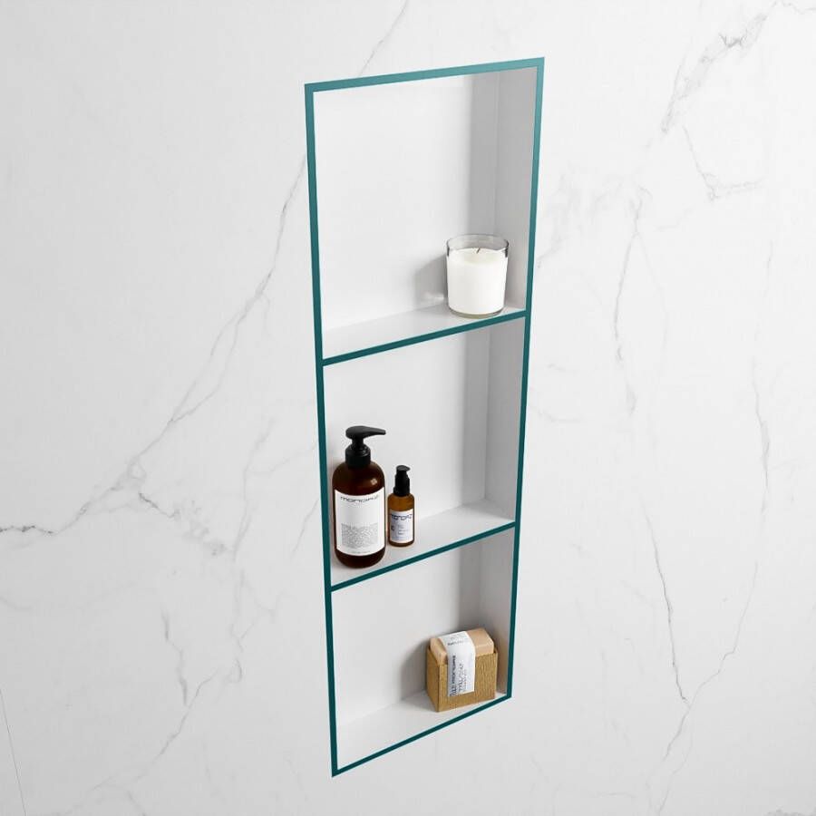 Mondiaz Easy nis 29.5x89.5x8cm voor Inbouw opbouw 3 open vakken Solid surface Talc Smag M80044Smag Talc - Foto 2