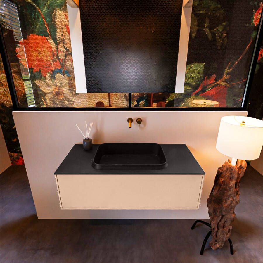 Mondiaz ERIN 100cm badmeubelset onderkast kleur Rosee met 1 lade Wastafel RIDGE midden zonder kraangaten kleur Urban ERIN11227