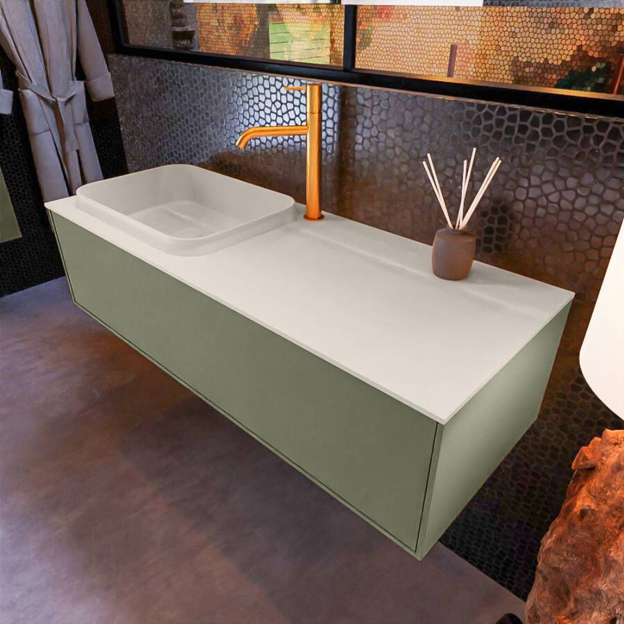 Mondiaz ERIN 120cm badmeubelset onderkast kleur Army met 1 lade Wastafel RIDGE links 1 kraangat kleur Linen ERIN12525 - Foto 2