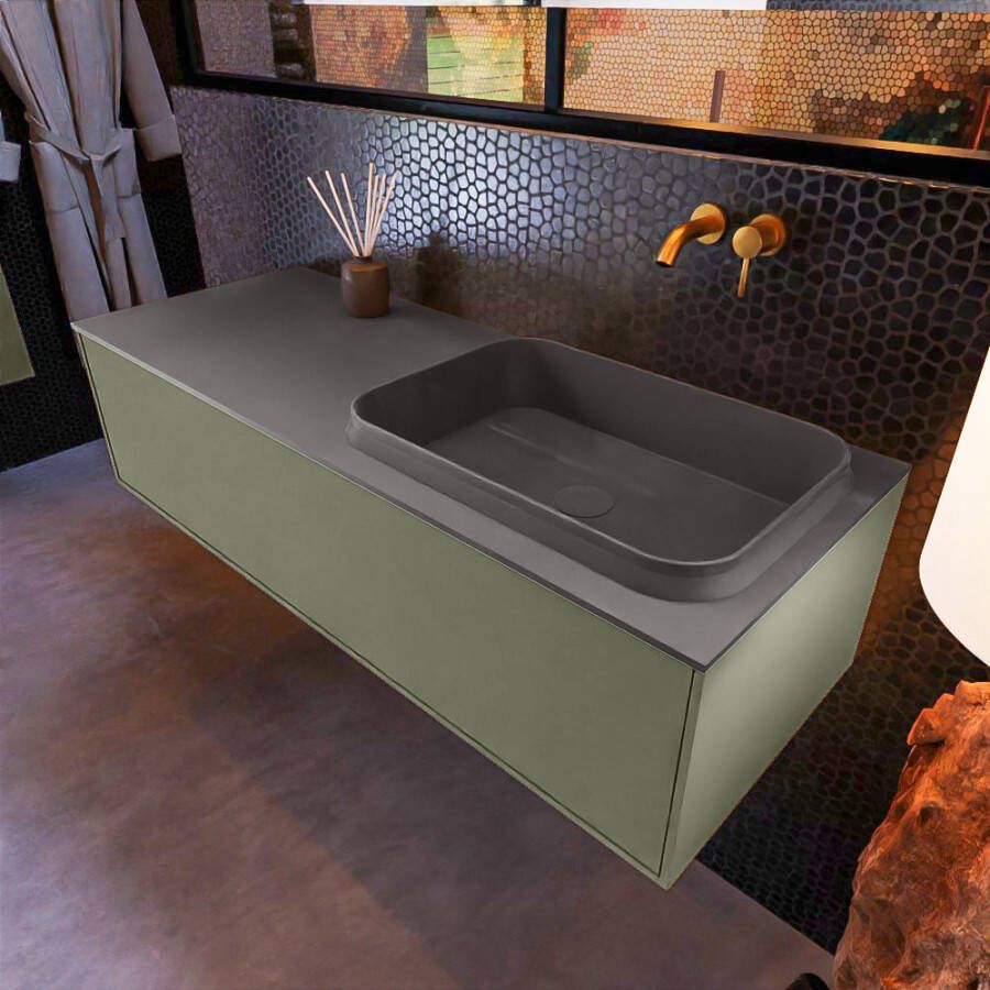 Mondiaz ERIN 120cm badmeubelset onderkast kleur Army met 1 lade Wastafel RIDGE rechts zonder kraangaten kleur Dark grey ERIN11775 - Foto 2