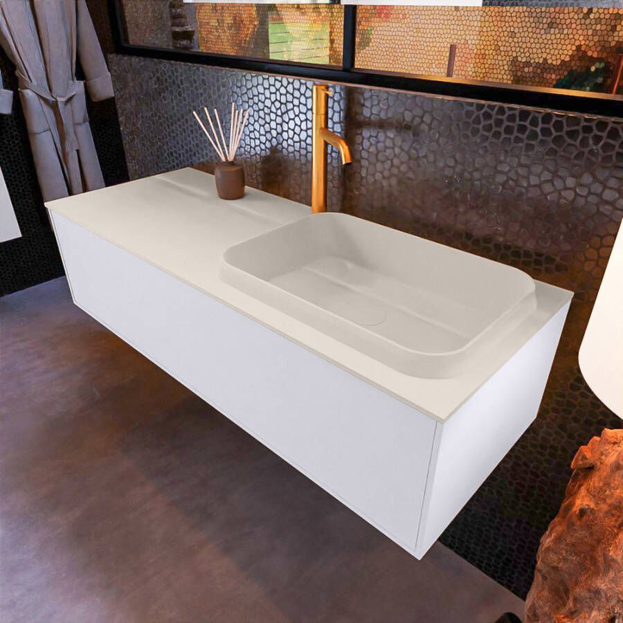 Mondiaz ERIN 120cm badmeubelset onderkast kleur Cale met 1 lade Wastafel RIDGE rechts 1 kraangat kleur Linen ERIN12458