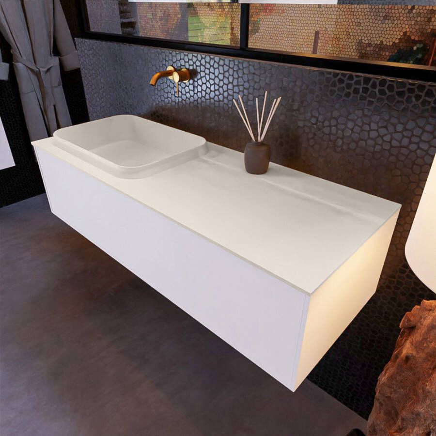 Mondiaz ERIN 120cm badmeubelset onderkast kleur carrara met 1 lade Wastafel RIDGE links zonder kraangaten kleur Linen ERIN12964 - Foto 2