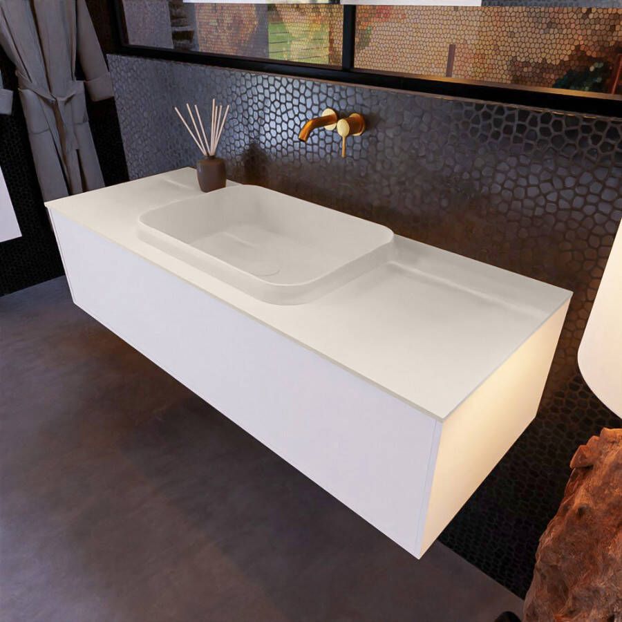 Mondiaz ERIN 120cm badmeubelset onderkast kleur carrara met 1 lade Wastafel RIDGE midden zonder kraangaten kleur Linen ERIN12963 - Foto 2