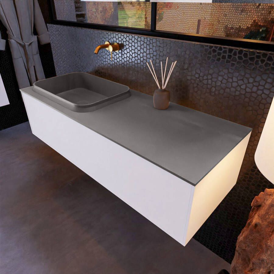 Mondiaz ERIN 120cm badmeubelset onderkast kleur carrara met 1 lade Wastafel RIDGE links zonder kraangaten kleur Dark grey ERIN12216 - Foto 2