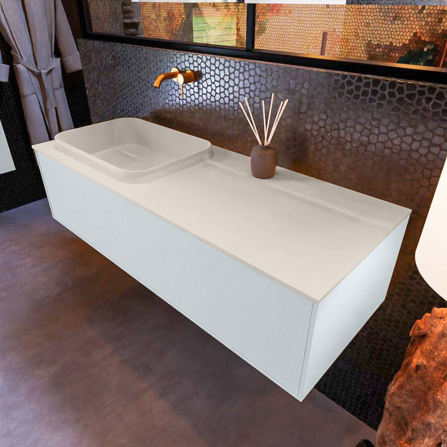 Mondiaz ERIN 120cm badmeubelset onderkast kleur Clay met 1 lade Wastafel RIDGE links zonder kraangaten kleur Linen ERIN12386