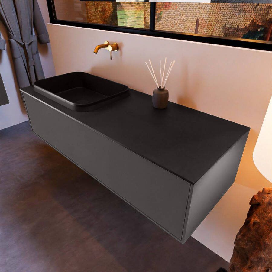 Mondiaz ERIN 120cm badmeubelset onderkast kleur Dark grey met 1 lade Wastafel RIDGE links zonder kraangaten kleur Urban ERIN10992 - Foto 2