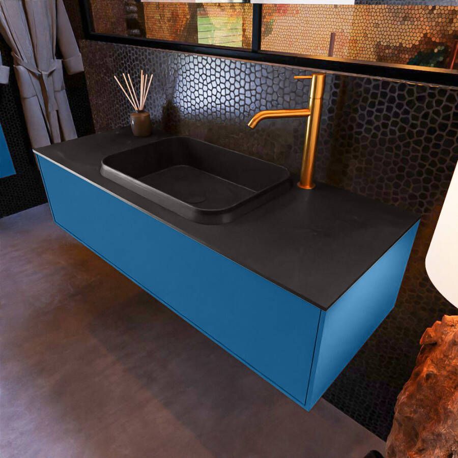 Mondiaz Badkamermeubelset Erin 120 cm met 1 Lade met RIDGE Wastafel Midden Urban met 1 kraangat Greeploos Mat Jeans