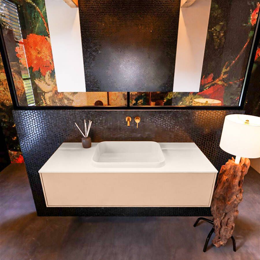 Mondiaz ERIN 120cm badmeubelset onderkast kleur Rosee met 1 lade Wastafel RIDGE midden zonder kraangaten kleur Linen ERIN12725