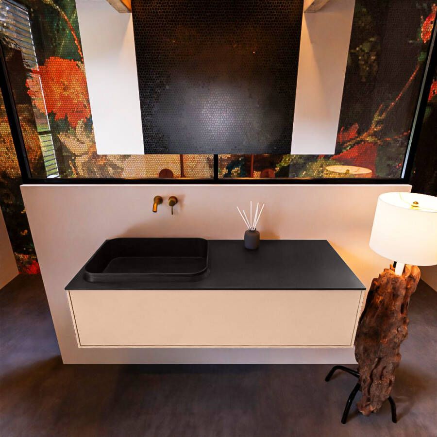 Mondiaz ERIN 120cm badmeubelset onderkast kleur Rosee met 1 lade Wastafel RIDGE links zonder kraangaten kleur Urban ERIN11230