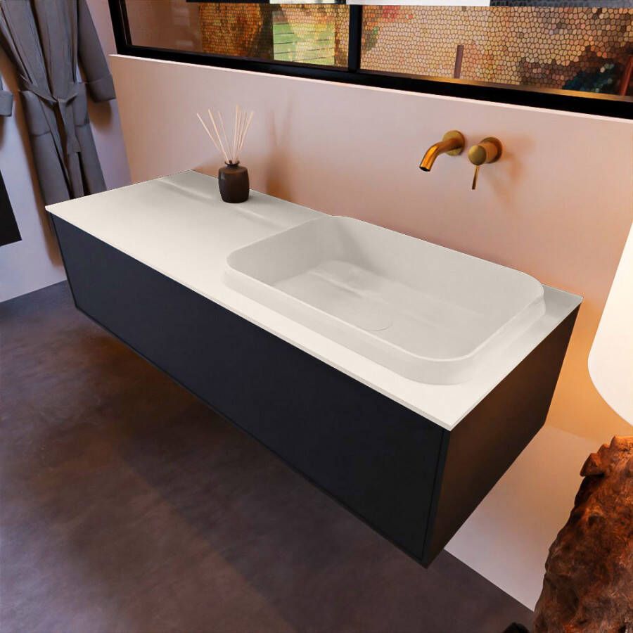 Mondiaz ERIN 120cm badmeubelset onderkast kleur Urban met 1 lade Wastafel RIDGE rechts zonder kraangaten kleur Linen ERIN12285 - Foto 2