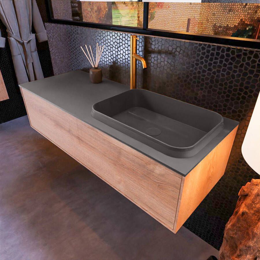 Mondiaz ERIN 120cm badmeubelset onderkast kleur Washed oak met 1 lade Wastafel RIDGE rechts 1 kraangat kleur Dark grey ERIN12186 - Foto 2
