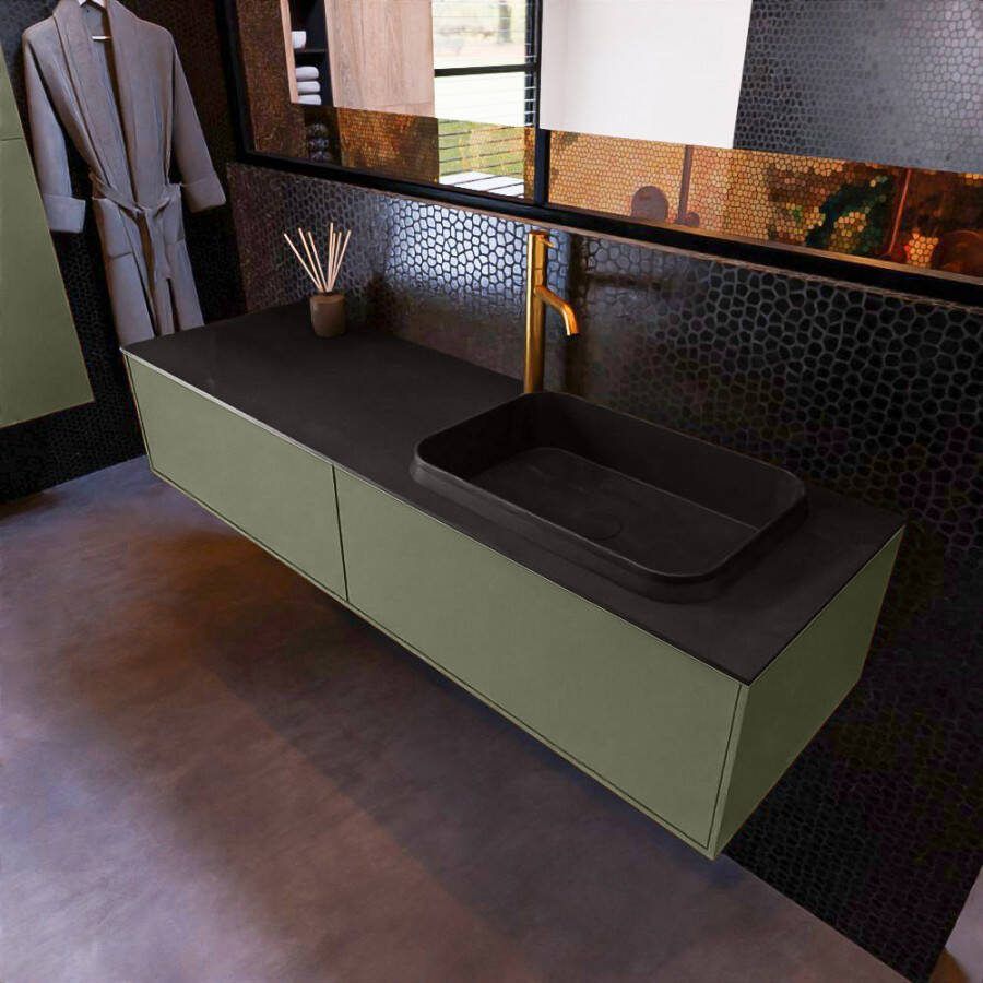 Mondiaz ERIN 150cm badmeubelset onderkast kleur Army met 2 lades Wastafel RIDGE rechts 1 kraangat kleur Urban ERIN11047 - Foto 2