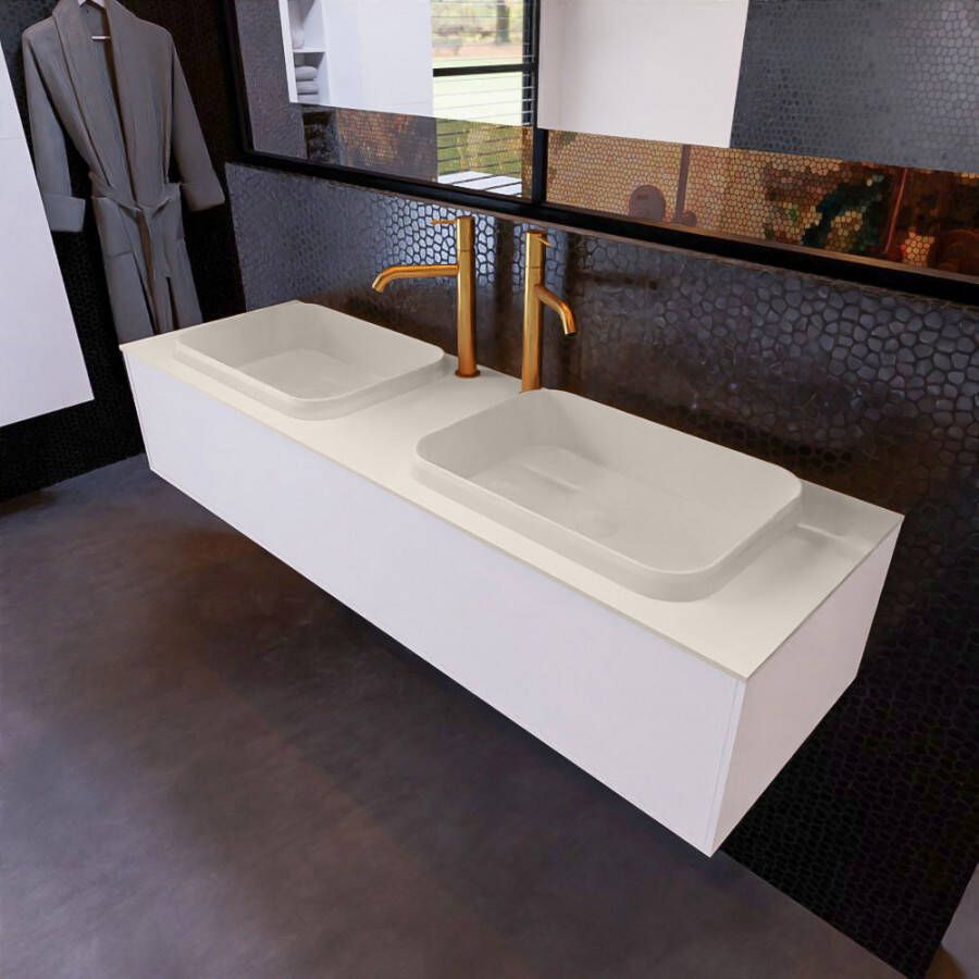 Mondiaz ERIN 150cm badmeubelset onderkast kleur carrara met 1 lade Wastafel RIDGE dubbel 2 kraangaten kleur Linen ERIN12976 - Foto 2