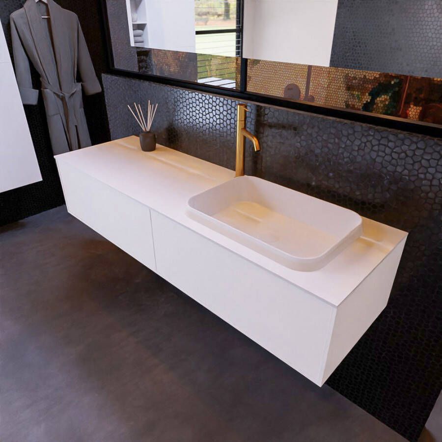 Mondiaz ERIN 150cm badmeubelset onderkast kleur carrara met 2 lades Wastafel RIDGE rechts 1 kraangat kleur Talc ERIN10741 - Foto 2