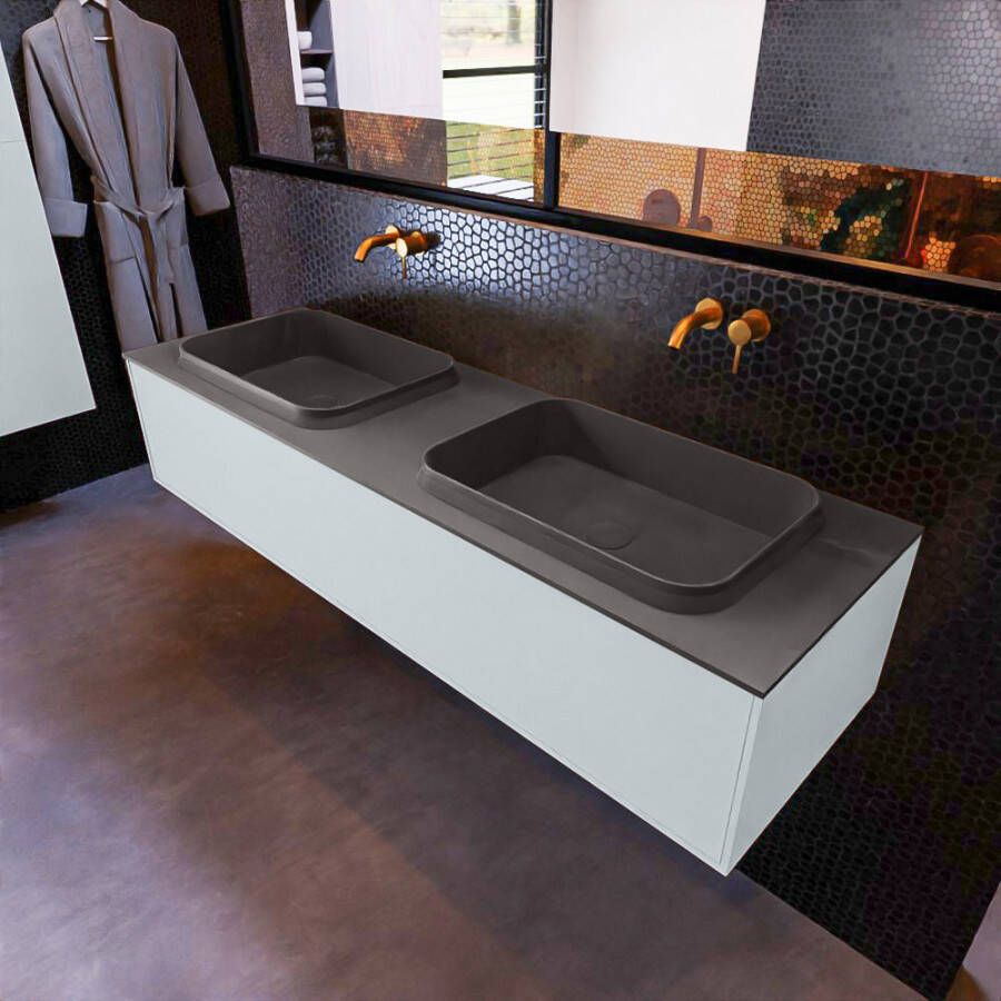 Mondiaz ERIN 150cm badmeubelset onderkast kleur Clay met 1 lade Wastafel RIDGE dubbel zonder kraangaten kleur Dark grey ERIN11646 - Foto 2