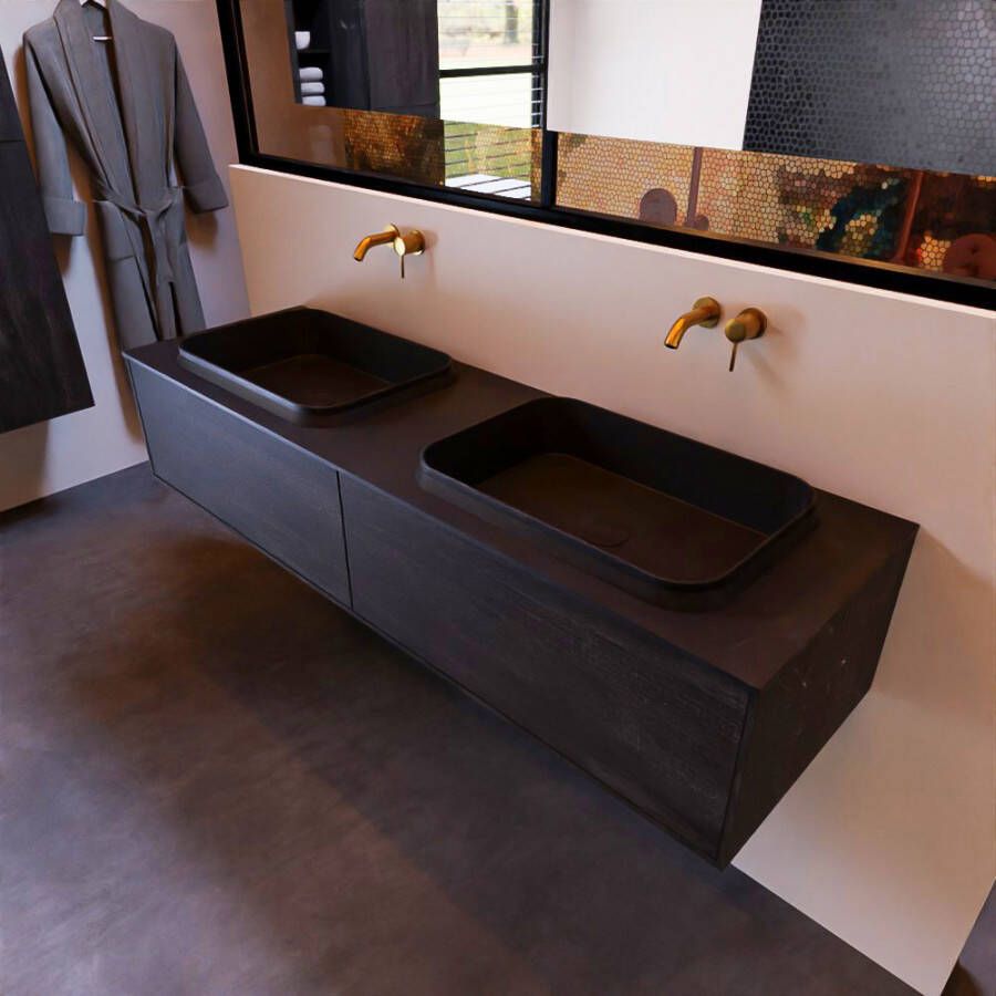 Mondiaz ERIN 150cm badmeubelset onderkast kleur Dark brown met 2 lades Wastafel RIDGE dubbel zonder kraangaten kleur Urban ERIN11351 - Foto 2