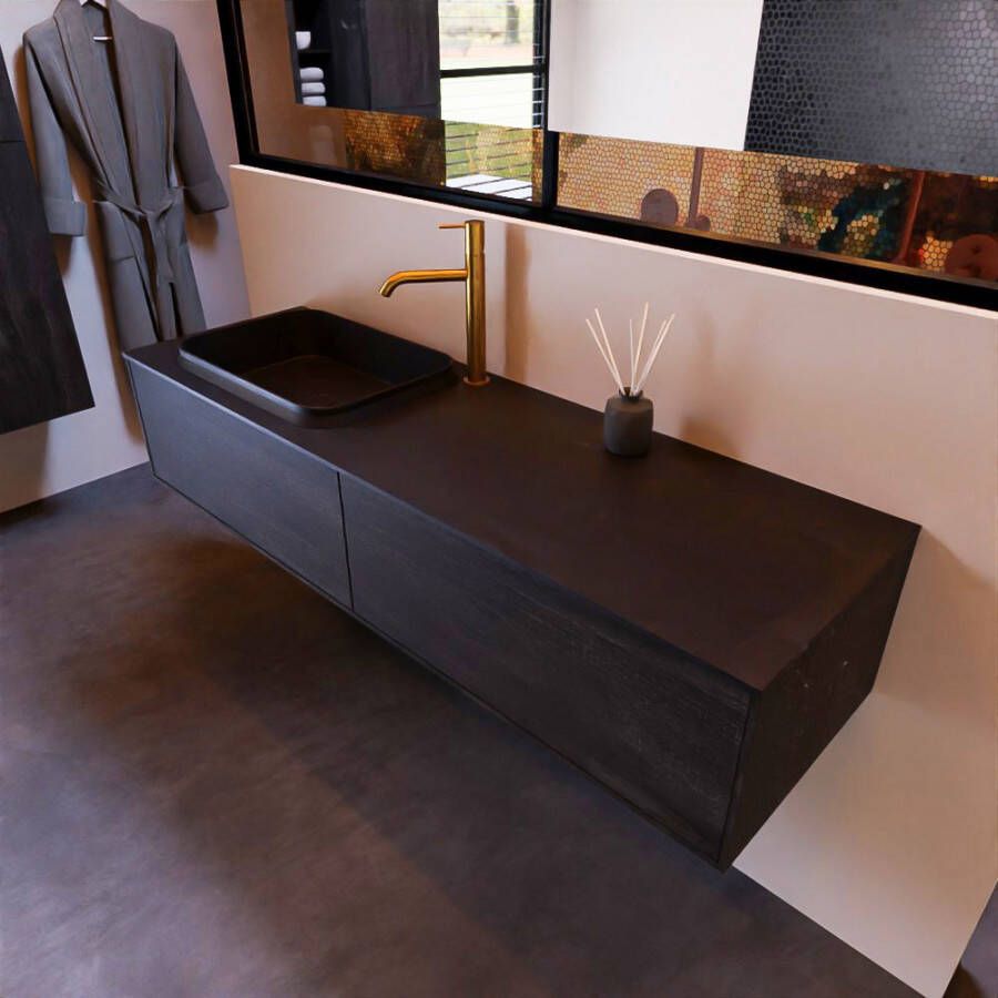 Mondiaz Badkamermeubelset Erin 150 cm met 2 Lades met RIDGE Wastafel Links Urban met 1 kraangat Greeploos Mat Dark Brown - Foto 2