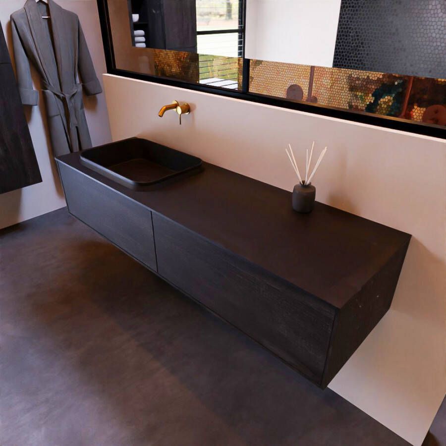 Mondiaz ERIN 150cm badmeubelset onderkast kleur Dark brown met 2 lades Wastafel RIDGE links zonder kraangaten kleur Urban ERIN11349 - Foto 2