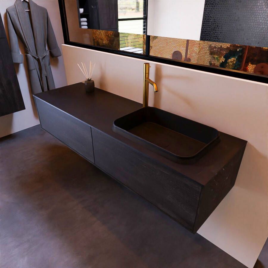 Mondiaz Badkamermeubelset Erin 150 cm met 2 Lades met RIDGE Wastafel Rechts Urban met 1 kraangat Greeploos Mat Dark Brown - Foto 2