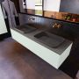 Mondiaz ERIN 150cm badmeubelset onderkast kleur Greey met 1 lade Wastafel RIDGE dubbel zonder kraangaten kleur Dark grey ERIN11612 - Thumbnail 2