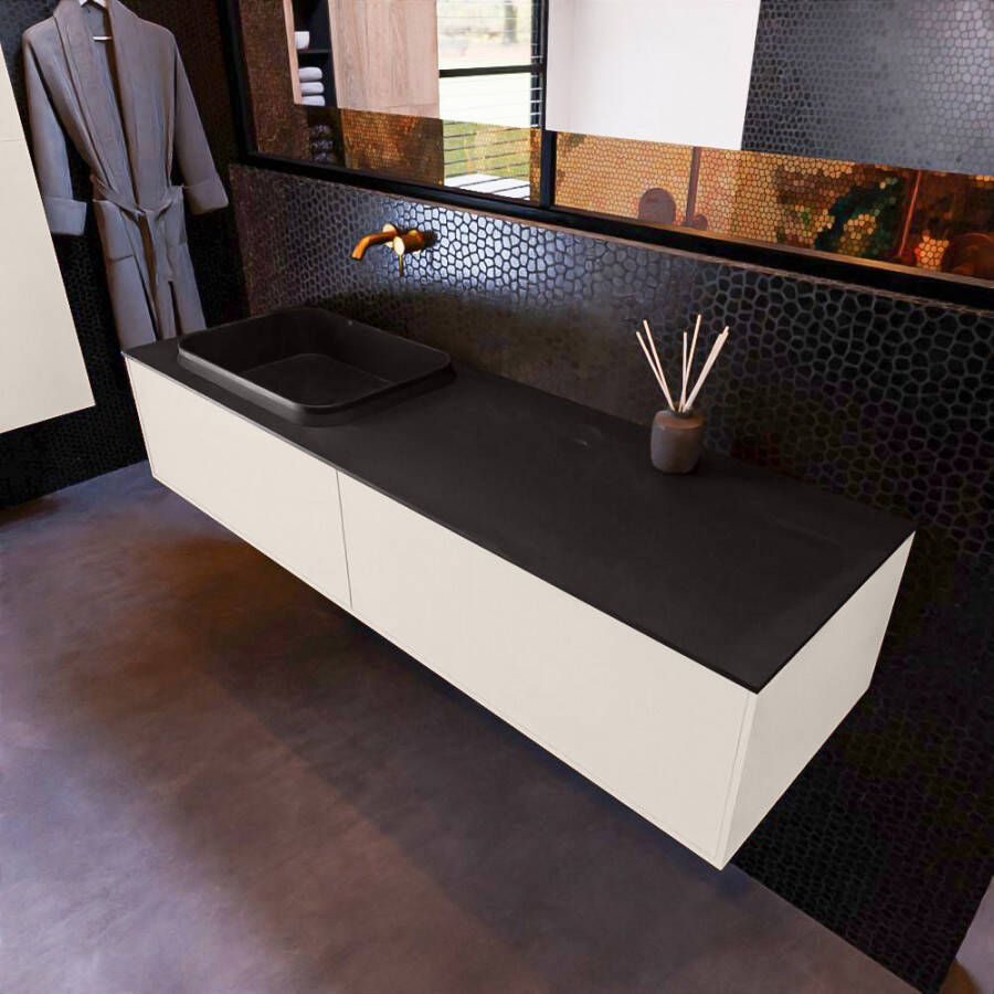 Mondiaz ERIN 150cm badmeubelset onderkast kleur Linen met 2 lades Wastafel RIDGE links zonder kraangaten kleur Urban ERIN10839