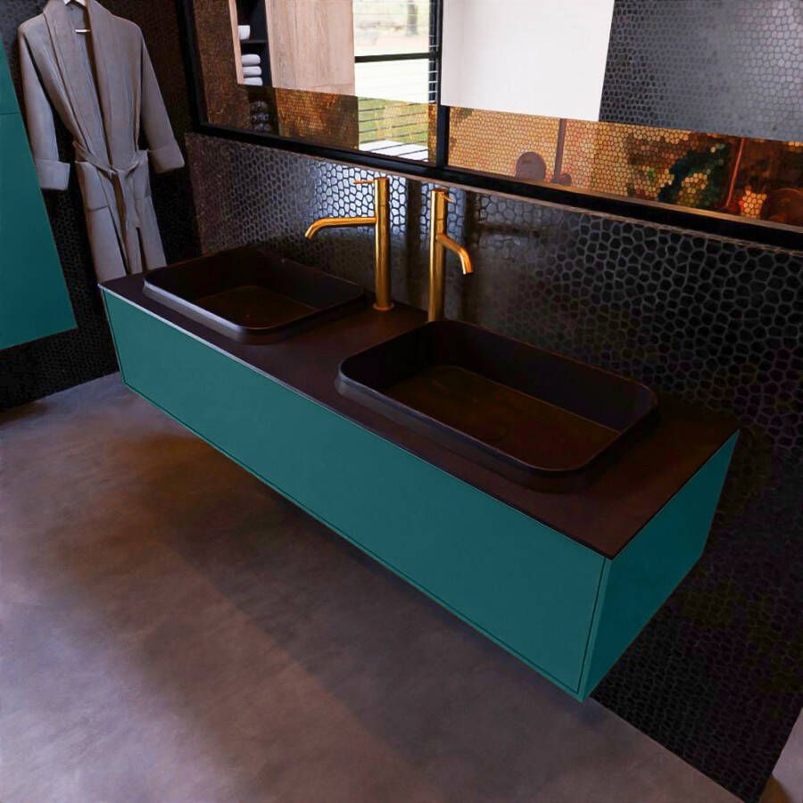 Mondiaz ERIN 150cm badmeubelset onderkast kleur Smag met 1 lade Wastafel RIDGE dubbel 2 kraangaten kleur Urban ERIN11208