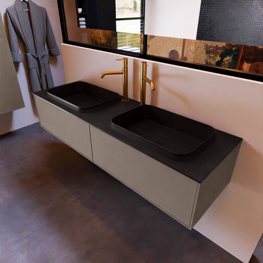 Mondiaz ERIN 150cm badmeubelset onderkast kleur Smoke met 2 lades Wastafel RIDGE dubbel 2 kraangaten kleur Urban ERIN10946 - Foto 2