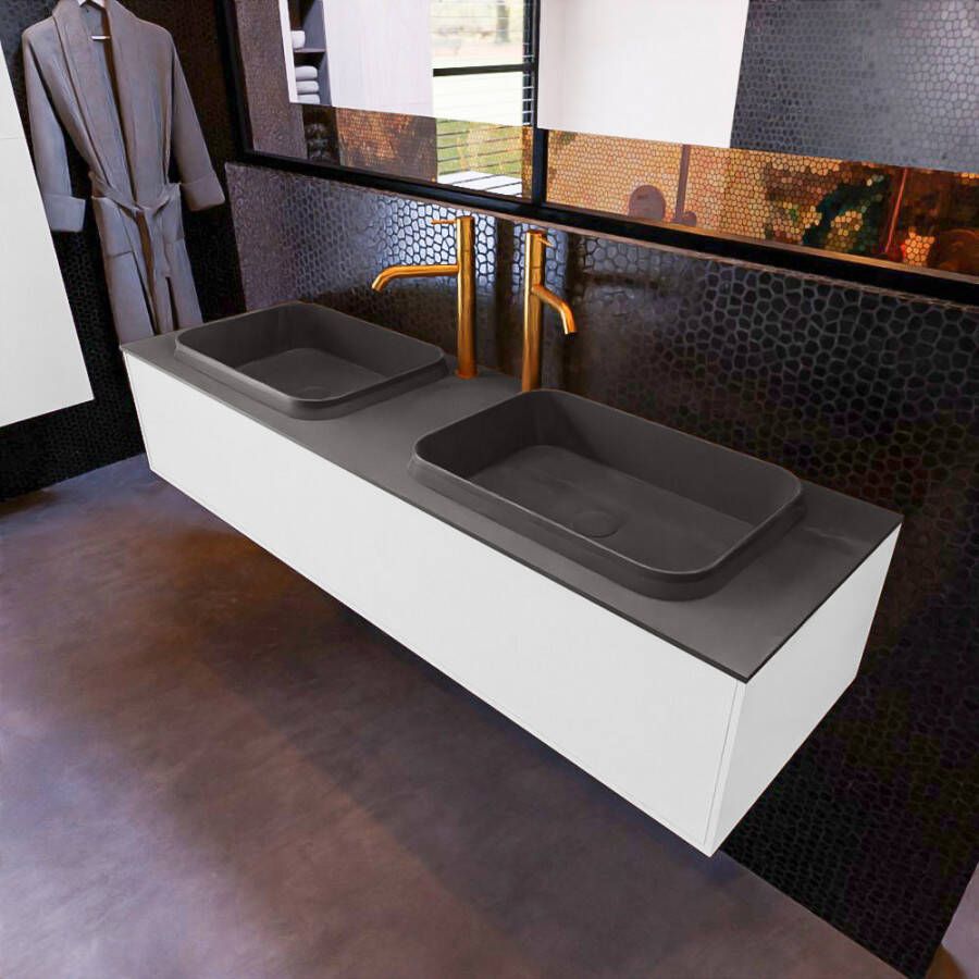 Mondiaz ERIN 150cm badmeubelset onderkast kleur Talc met 1 lade Wastafel RIDGE dubbel 2 kraangaten kleur Dark grey ERIN11514 - Foto 2