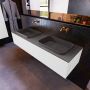 Mondiaz ERIN 150cm badmeubelset onderkast kleur Talc met 1 lade Wastafel RIDGE dubbel zonder kraangaten kleur Dark grey ERIN11510 - Thumbnail 2