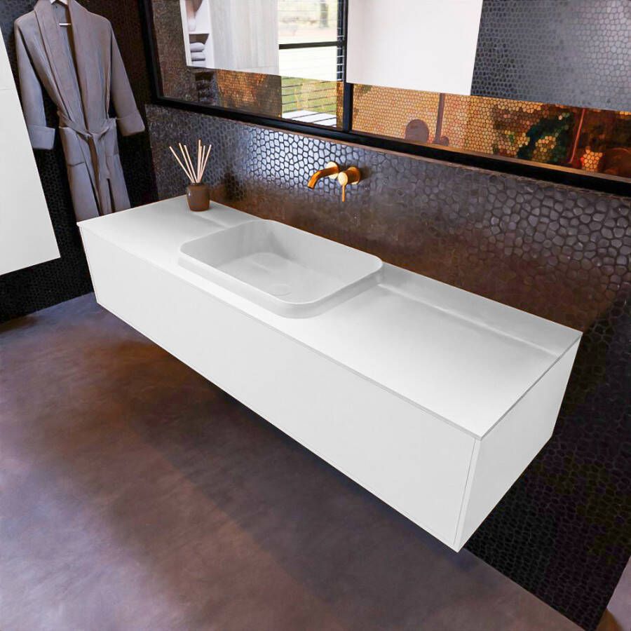 Mondiaz Erin 150cm badmeubel Talc met 1 lade en witte wastafel midden zonder kraangaten