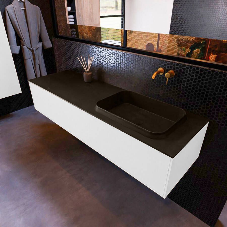 Mondiaz ERIN 150cm badmeubelset onderkast kleur Talc met 1 lade Wastafel RIDGE rechts zonder kraangaten kleur Urban ERIN10761 - Foto 2