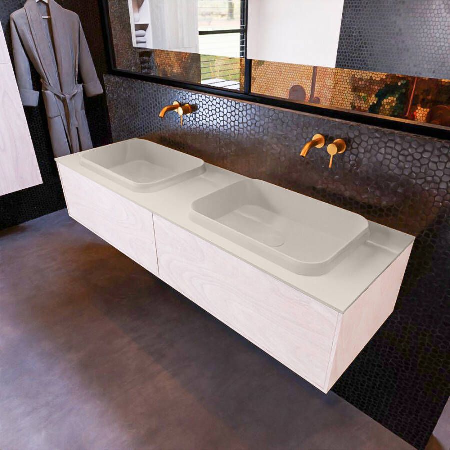Mondiaz ERIN 150cm badmeubelset onderkast kleur Underlayment met 2 lades Wastafel RIDGE dubbel zonder kraangaten kleur Linen ERIN12915 - Foto 2