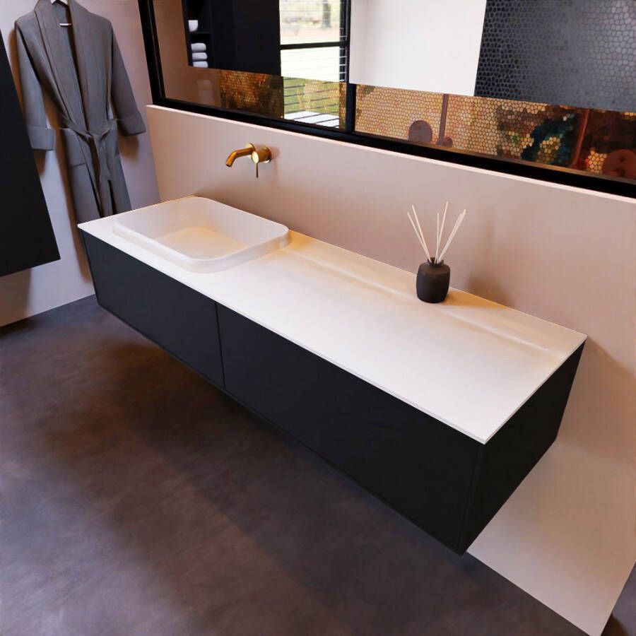 Mondiaz Erin 150cm badmeubel Urban met 2 lades en witte wastafel links zonder kraangaten