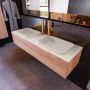 Mondiaz ERIN 150cm badmeubelset onderkast kleur Washed oak met 1 lade Wastafel RIDGE dubbel 2 kraangaten kleur Linen ERIN12942 - Thumbnail 2