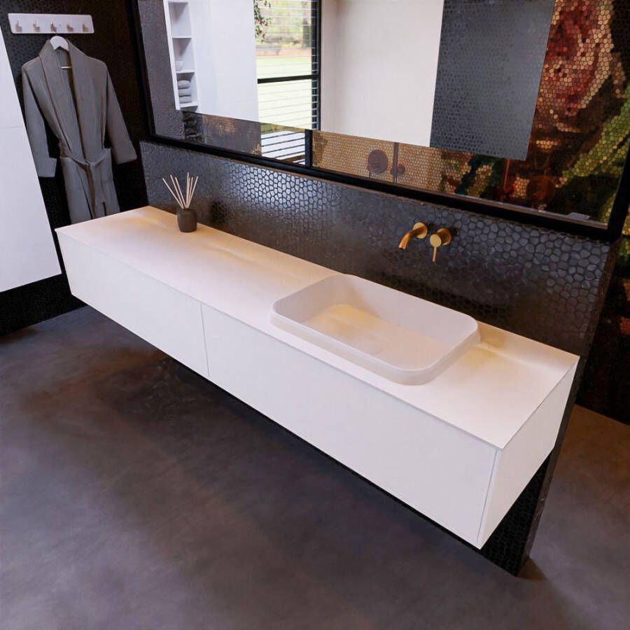 Mondiaz ERIN 200cm badmeubelset onderkast kleur carrara met 2 lades Wastafel RIDGE rechts zonder kraangaten kleur Talc ERIN10744 - Foto 2