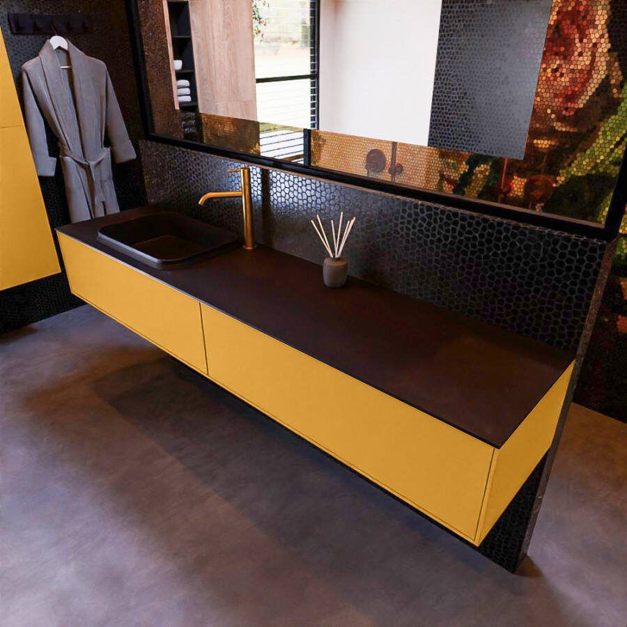 Mondiaz ERIN 200cm badmeubelset onderkast kleur Ocher met 2 lades Wastafel RIDGE links 1 kraangat kleur Urban ERIN11188 - Foto 2