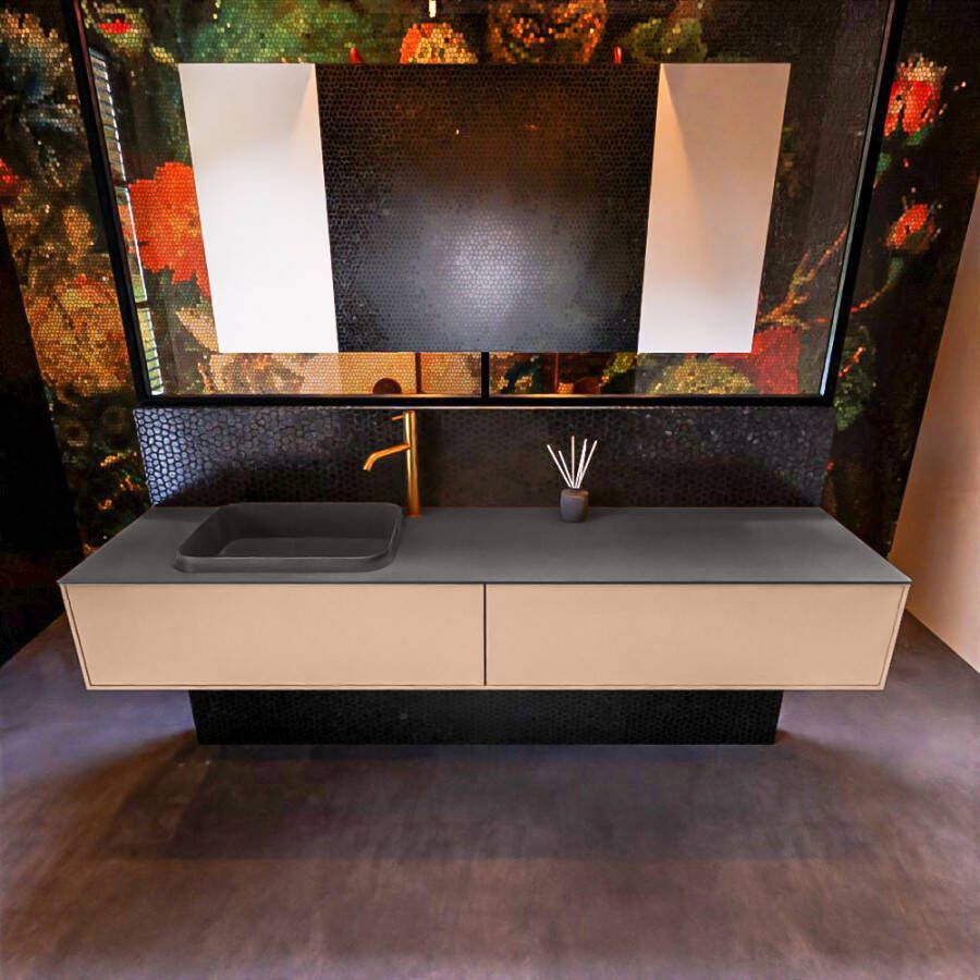 Mondiaz ERIN 200cm badmeubelset onderkast kleur Rosee met 2 lades Wastafel RIDGE links 1 kraangat kleur Dark grey ERIN12004